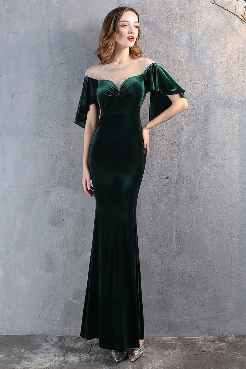 Load image into Gallery viewer, Champagne Velvet Mermaid Long Prom Dress