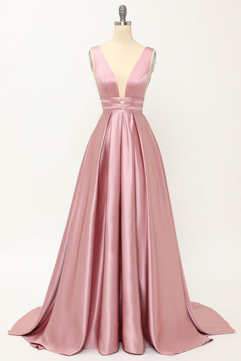 Blush Satin Long Prom Dress