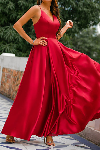 Burgundy Satin Prom Dress