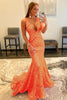 Load image into Gallery viewer, Red Sparkly Deep V Neck Sequin Mermaid Prom Dress