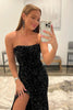 Load image into Gallery viewer, Sparkly Black Sequins Long Prom Dress with Slit_3