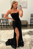 Load image into Gallery viewer, Sparkly Black Sequins Long Prom Dress with Slit_4