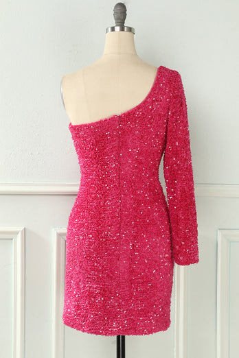 One Shoulder Glitter Sequins Homecoming Dress