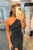 Load image into Gallery viewer, Glitter Black Sequins Long Prom Dress with Slit