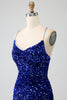 Load image into Gallery viewer, Sparkly Royal Blue Mermaid Spaghetti Straps Sequin Long Prom Dress With Split