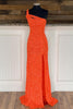 Load image into Gallery viewer, Sheath One Shoulder Red Sequins Long Prom Dress