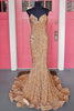 Load image into Gallery viewer, Golden Sweetheart Neck Sequined Mermaid Prom Dress With Sweep Train