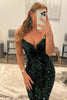 Load image into Gallery viewer, Sparkly Dark Green Sequins Mermaid Sweetheart Long Prom Dress