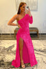 Load image into Gallery viewer, Pink One Shoulder Sequined Prom Dress