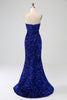 Load image into Gallery viewer, Royal Blue Mermaid Strapless Sequins Long Prom Dress With Slit