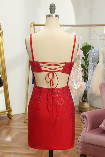 Glitter Red Sequins Lace-Up Tight Short Party Dress