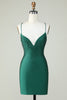 Load image into Gallery viewer, Sheath Spaghetti Straps Dark Green Short Prom Dress with Beading