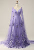 Load image into Gallery viewer, Glitter Purple A-Line Long Prom Dress with 3D Flowers