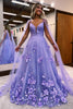 Load image into Gallery viewer, Glitter Purple A-Line Long Prom Dress with 3D Flowers