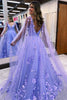 Load image into Gallery viewer, Glitter Purple A-Line Long Prom Dress with 3D Flowers