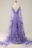 Load image into Gallery viewer, Glitter Purple A-Line Long Prom Dress with 3D Flowers