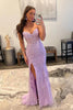 Load image into Gallery viewer, Purple Corset Sweetheart Long Lace Prom Dress with Slit