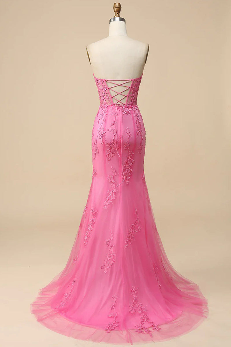 Queendancer Women Purple Corset Long Prom Dress with Slit Mermaid  Sweetheart Lace Party Dress – queendanceruk