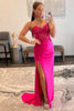 Load image into Gallery viewer, Sparkly Hot Pink Corset Long Sheath Prom Dress with Slit