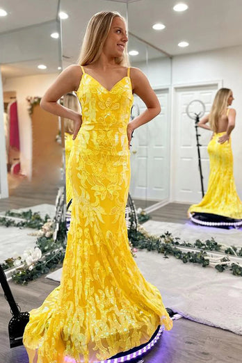 Sparkly Mermaid Orange Sequins Long Prom Dress