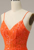 Load image into Gallery viewer, Mermaid Spaghetti Straps Sparkly Orange Sequins Long Prom Dress with Slit Front