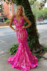 Load image into Gallery viewer, Sparkly Orange Sequin V-Neck Mermaid Long Prom Dress