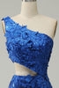 Load image into Gallery viewer, Sparkly Royal Blue One Shoulder Sequins Prom Dress with 3D Flowers