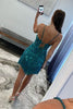 Load image into Gallery viewer, Sparkly Peacock Blue Beaded Tight Short Party Dress with Fringes