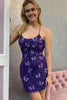 Load image into Gallery viewer, Glitter Purple Beaded Sequins Tight Short Butterflies Party Dress