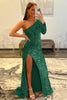 Load image into Gallery viewer, Black One Shoulder Sequined Prom Dress