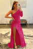 Load image into Gallery viewer, Pink One Shoulder Sequined Prom Dress