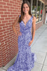 Load image into Gallery viewer, Mermaid Blue V-Neck Sequins Long Prom Dress