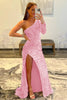 Load image into Gallery viewer, Black One Shoulder Sequined Prom Dress