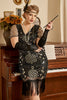 Load image into Gallery viewer, Black Golden Beaded Sequins 1920s Plus Size Dress