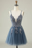 Load image into Gallery viewer, A Line Spaghetti Straps Light Purple Short Prom Dress with Appliques