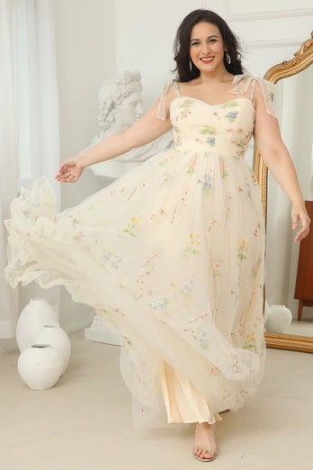 Plus Size Champagne Embroidery Long Prom Dress