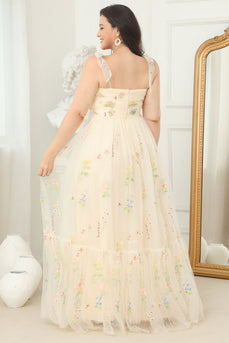 Plus Size Champagne Embroidery Long Prom Dress