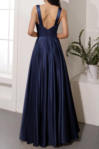 Satin Long Prom Party Dress With Slit