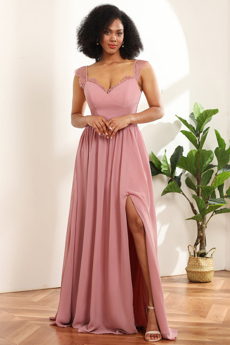 Load image into Gallery viewer, Blush Sweetheart Long Chiffon Bridesmaid Dress with Slit