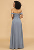 Load image into Gallery viewer, Grey Blue A Line Off the Shoulder Long Chiffon Bridesmaid Dress