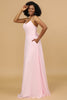 Load image into Gallery viewer, Pink Sheath/Column Spaghetti Straps Long Chiffon Bridesmaid Dress