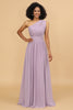 Load image into Gallery viewer, Lilac A Line One Shoulder Long Chiffon Bridesmaids Dress with Ruffles