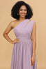 Load image into Gallery viewer, Lilac A Line One Shoulder Long Chiffon Bridesmaids Dress with Ruffles