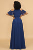 Load image into Gallery viewer, Cold Shoulder Navy Chiffon Bridesmaid Dress with Slit