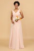 Load image into Gallery viewer, A Line V Neck Blush Chiffon Long Bridesmaid Dress