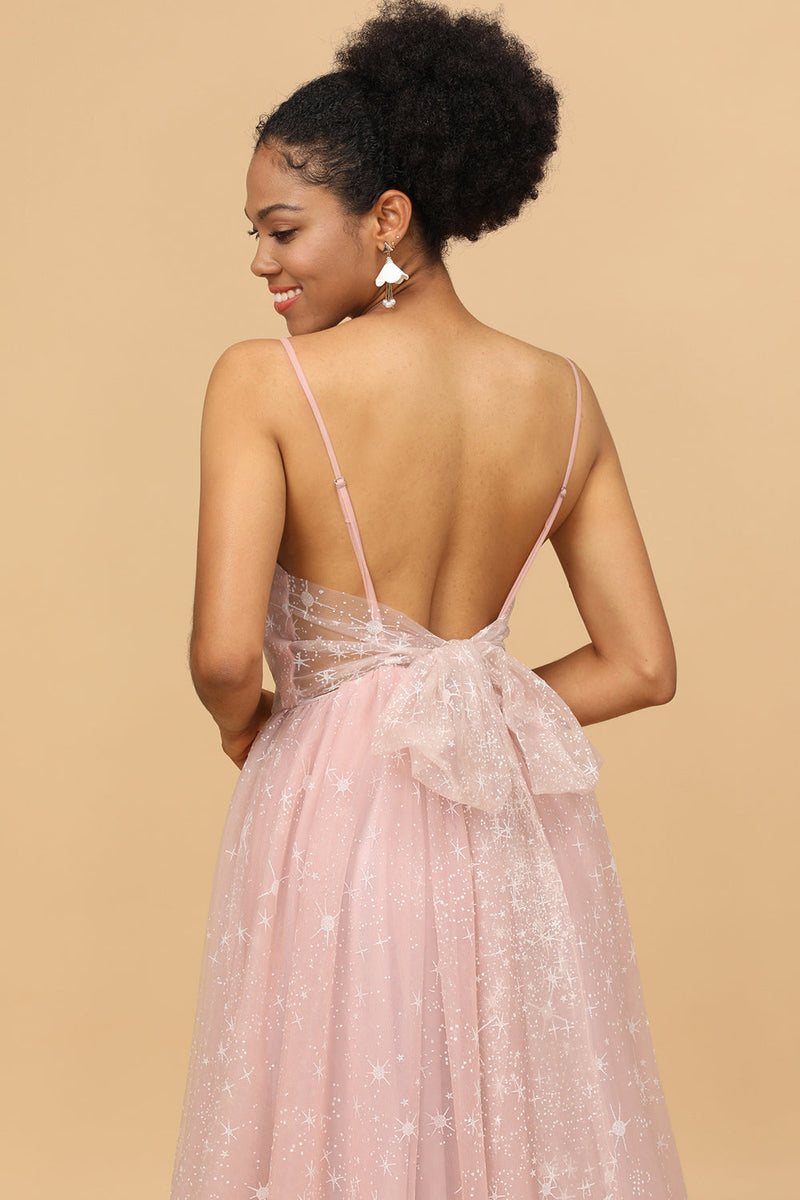 Load image into Gallery viewer, A Line Spaghetti Straps Blush Long Bridesmaid Dress