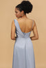 Load image into Gallery viewer, A Line Asymmetrical Neck Grey Blue Satin Long Bridesmaid Dress