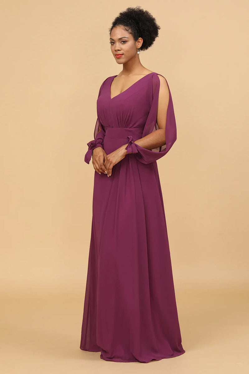 Load image into Gallery viewer, Purple Long Sleeves Cold Shoulder Bridesmaid Dress