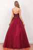 Load image into Gallery viewer, Burgundy Spaghetti Straps Long Prom Dress with Beading