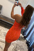 Load image into Gallery viewer, Hot Pink Beaded Sequins One Shoulder Tight Party Dress